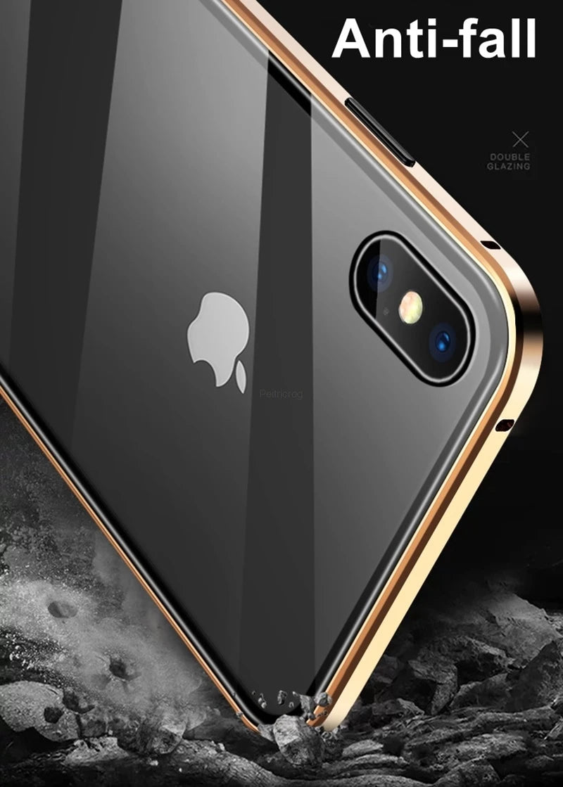 Magnetic Tempered Glass Privacy Metal Case For iphone 18 17 16 15 14 13 12 XR 11 ProMAX 16 E 360 Magnet Antispy Protective Cover