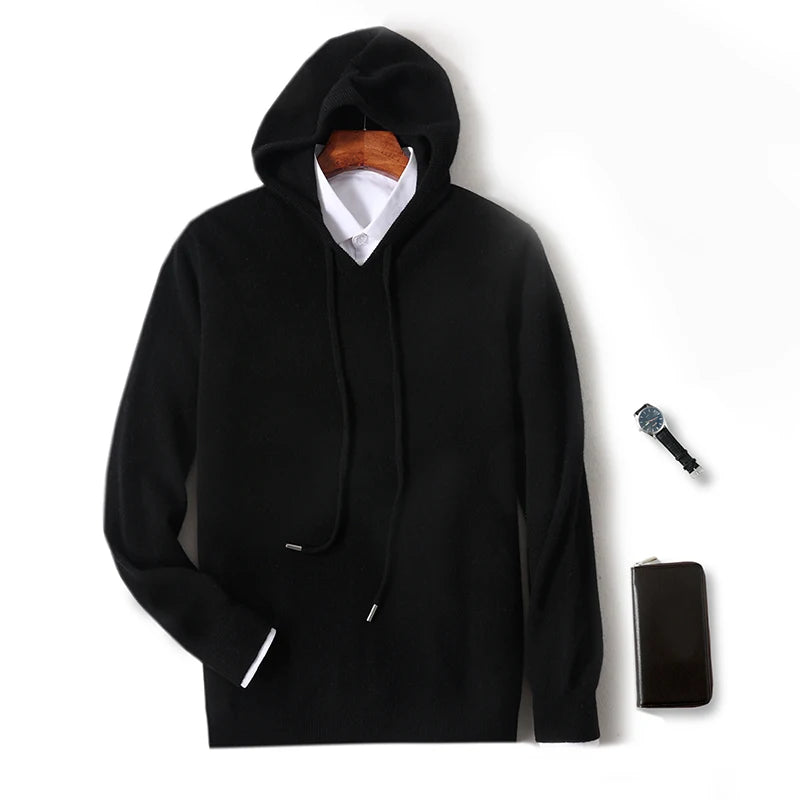 2025 Men's 100% Merino Pure Wool Knitted Hoodie Women's Style Large Size Autumn/Winter Warm Outdoor Sweater Solid Color Top YJ