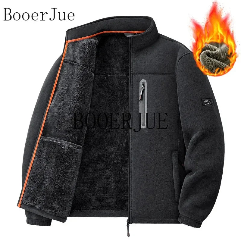 2026 Men Winter Double Thickened Fleece Jacket Outdoor Windproof Ski Coat Snow Warm Hiking Cycling Climbing Pocket Sweatshirt