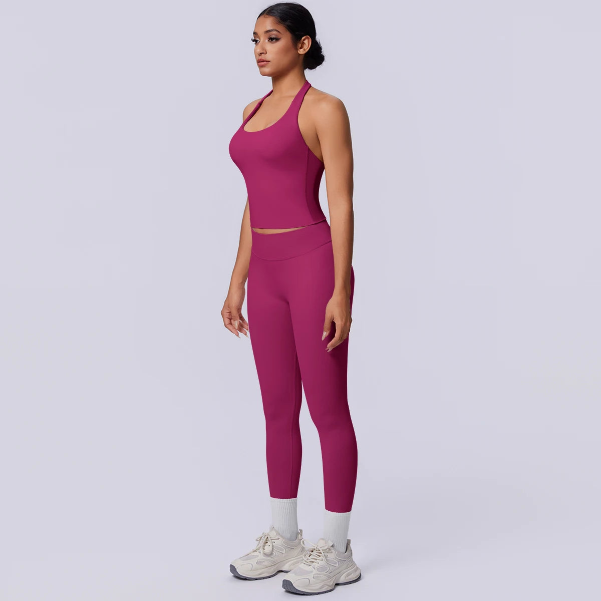 2PCS Woman Yoga Set Solid Color Sexy Fitness Top Summer Gym Workout High Stretch Female Pants Sports Fitness Clothing Yoga Set