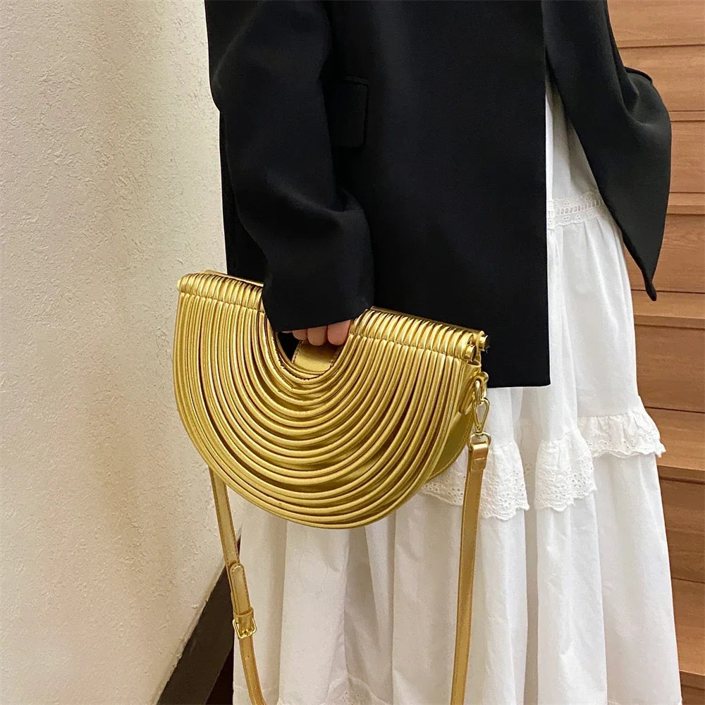 Luxury Evening Clutch Purses For Women 2026 Golden Noodle Half Moon Crossbody Bag Wedding Dinner Party Luxury Designer Handbags