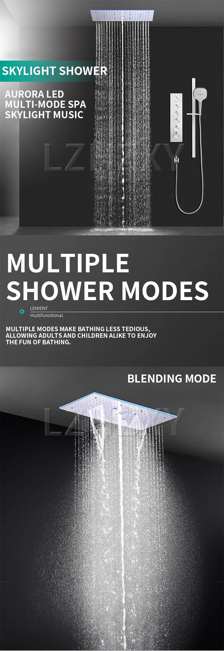 Embedded concealed shower head, wall-mounted, hidden, pre-buried, sky-high, giant overhead shower head with music function