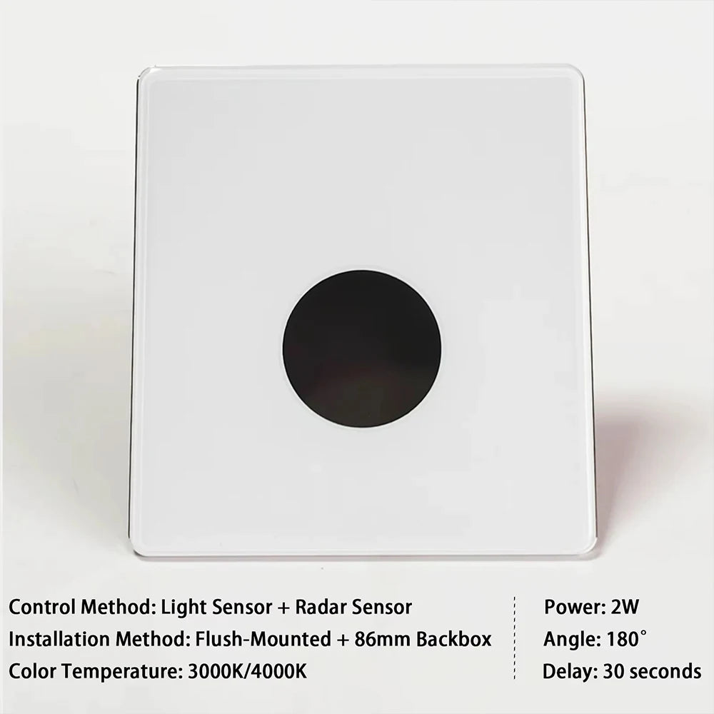 Embedded Stair LED Light Smart Glass Nightlights PIR Motion Sensor Bedroom Indoor Wall Sconce Balcony Step Corridor Radar Sensor