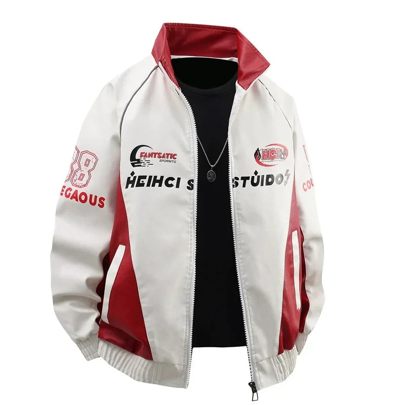 Streetwear Motorcycle Leather Jacket Men Autumn Winter Biker Racing Jacket F1 Jacket Men's PU Leather Shell Jacket Track Coats