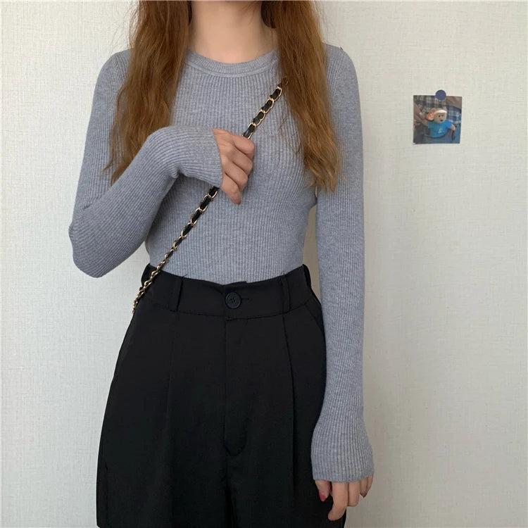 2026 Basic Tops Women Sweater Autumn Winter Long Sleeve Pullover Fashion O-neck Elastic Female Winter Solid Knitted Jumper