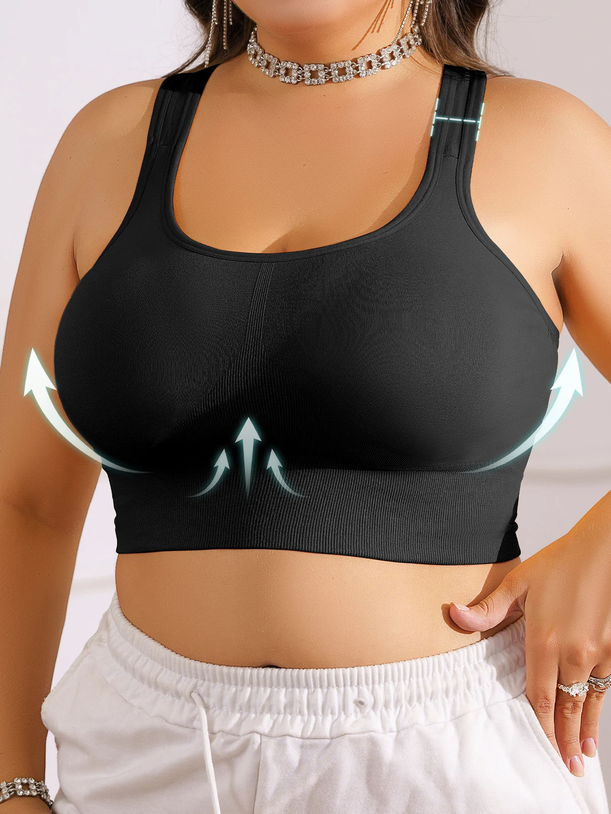 Women's Plus Size Sports Bra, Removable Pads Breathable Gym Running Yoga Vest, Anti-Sag Support Workout Tank Top, 10 Colors