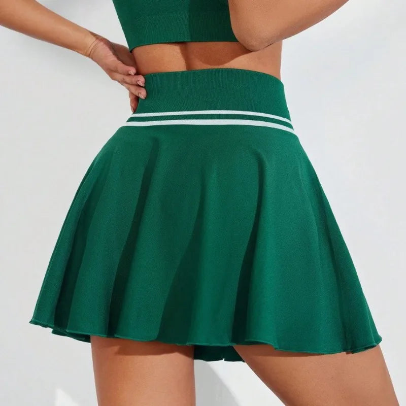 Women's Seamless Knit Tennis To Badminton Skirt Short Fitness Yoga Dress Court Mini Sports Skirt Sports Wear for Gym Summer