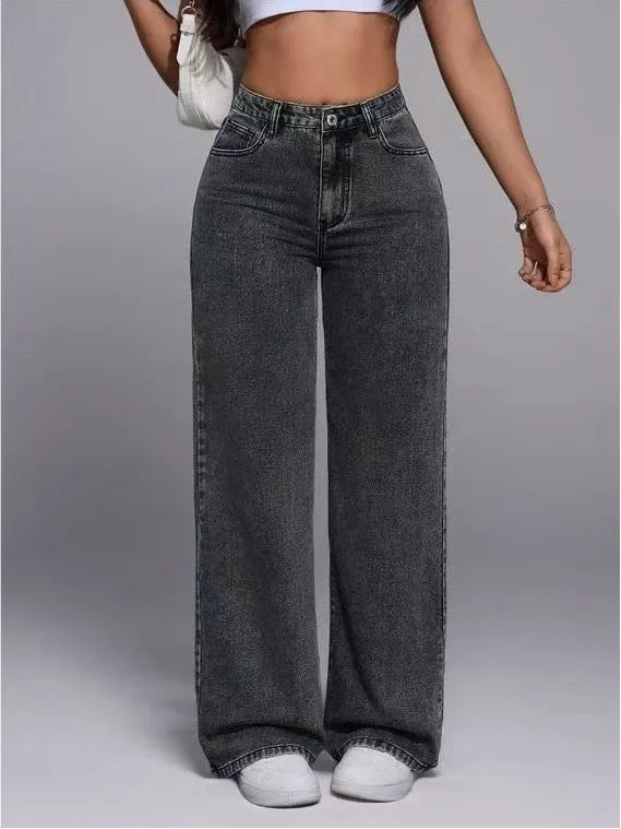 2026 New American Fashion Women's Loose Casual Wide Leg Straight Denim Jeans Baggy Streetwear Pants All Season Trousers