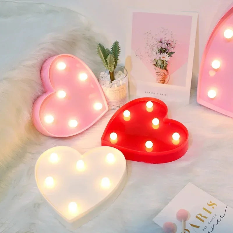 LED Love Heart  Lamp Wedding Party Romantic Red Pink Night Light Ornament Birthday Christmas Home Decoration Valentines Day Gift