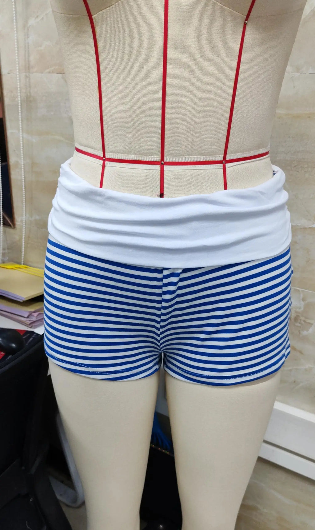 Y2k Cute Contrast Color Elastic Low Waist Slim Fit Micro Shorts Women Fold Over Striped Mini Shorts Teen Girl Pjs Lounge Bottoms