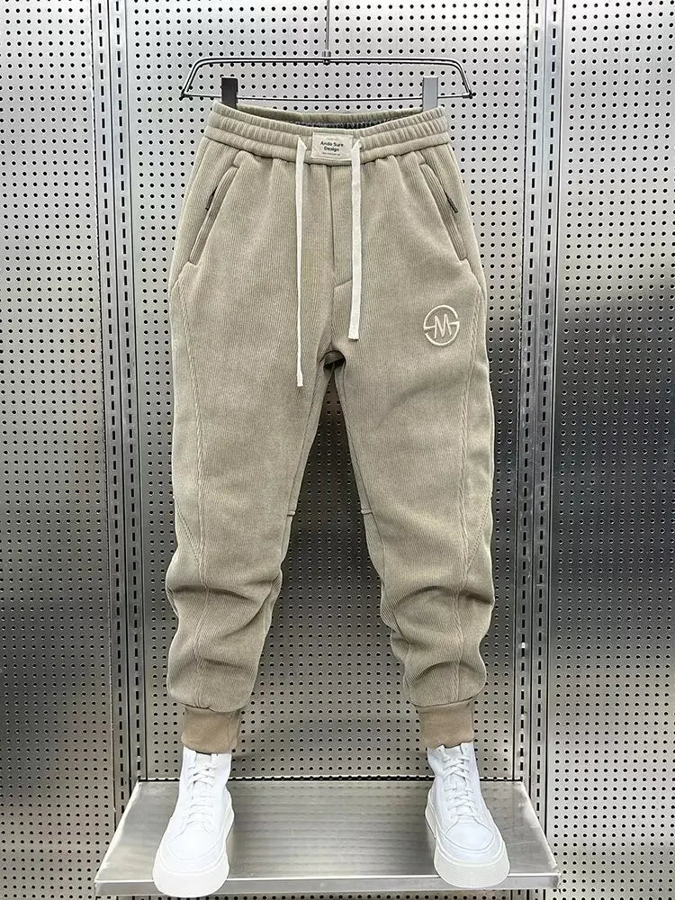 2024 Fashion Fleece Sweatpants Loose Harem Pants with Elastic Waist for Men Autumn Winter Casual Joggers Corduroy Pants for Men