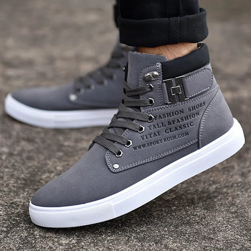 Men's High Top Sneakers Casual Vulcanized Shoes Spring/Autumn Men Shoes High Quality Frosted Faux Suede Casual Platform Shoes - Beauty