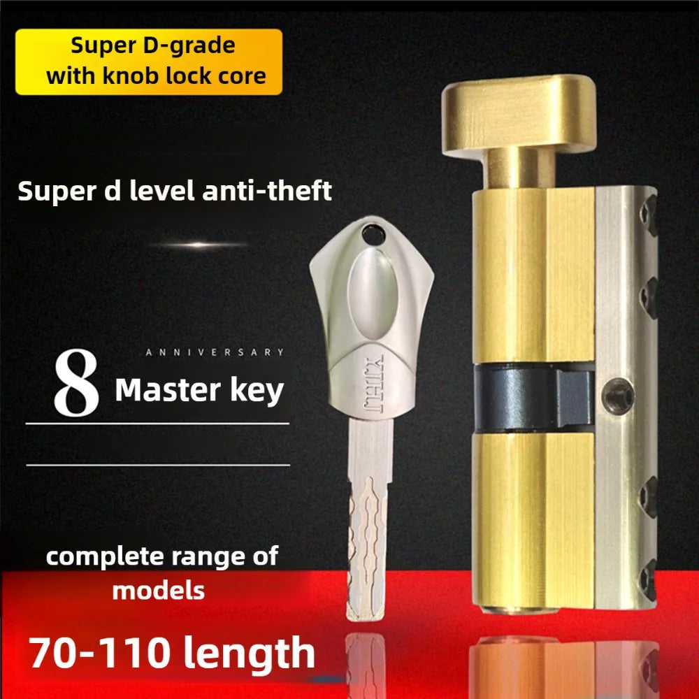 Super D-grade 8-track Single Opening with Knob Anti-theft Cylinder,Universal Lock Core for Iron and Wooden Doors,8 Keys Cilindro