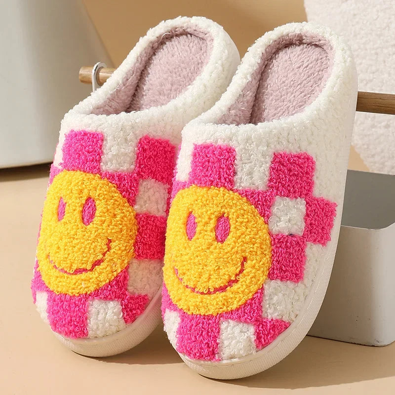 Fuzzy Smile Face Women man Slipper Kawaii Cartoon Plush Contton Indoor Funny Cute Winter Warm Floor house Home Non slip Shoes