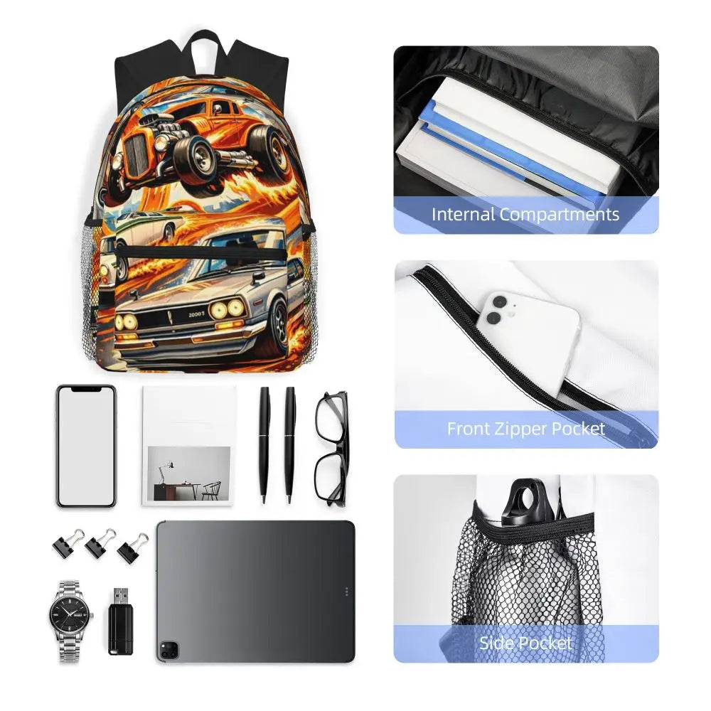 Hot Wheels Race Student Backpack School Bag Hiking Travel Daypack for Men Women Bookbag Shoulder Bags