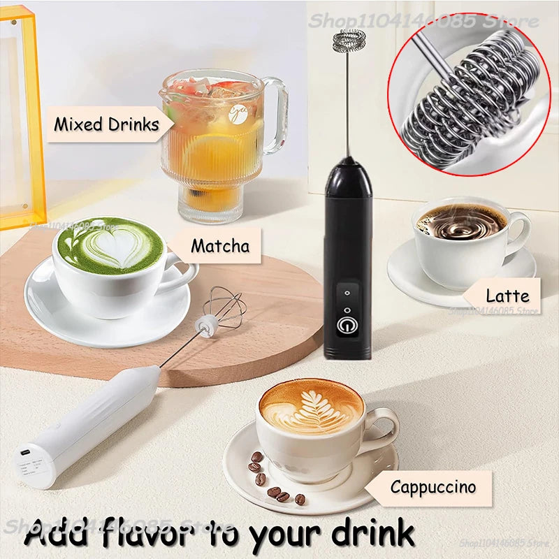 MINI Milk Frother USB Rechargeable 3 Speeds Foam Maker Coffee Whisk Mixer Electric Handle Blender Egg Beater