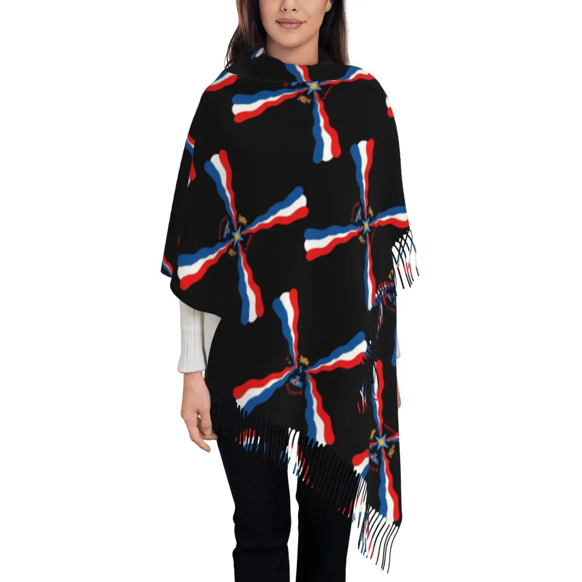 Luxury Assyrian Suryoyo Flag Scarf Tassel Scarves Women Soft Warm Shawls and Wraps Large Fall Winter Shawl Wrap