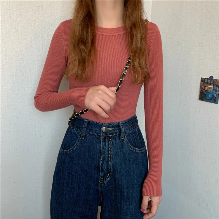 2026 Basic Tops Women Sweater Autumn Winter Long Sleeve Pullover Fashion O-neck Elastic Female Winter Solid Knitted Jumper
