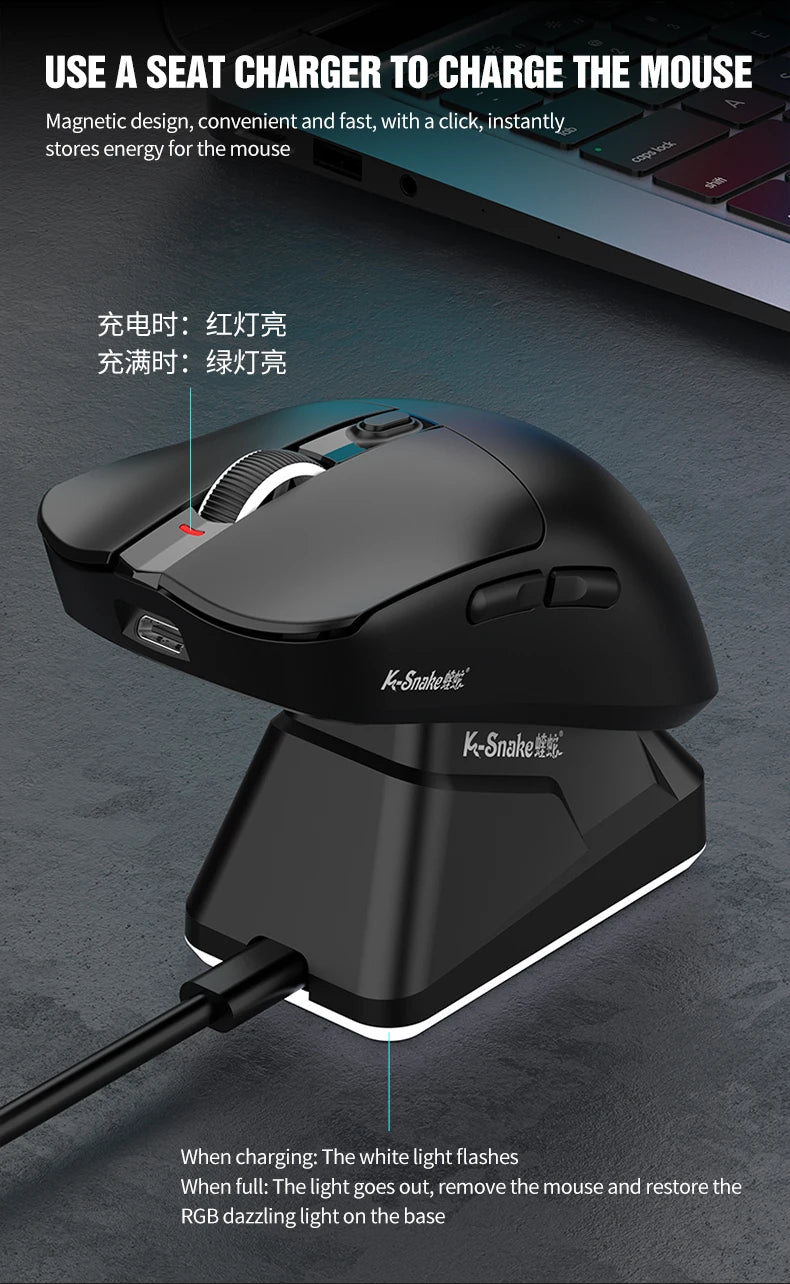 KEBIDUMEI X11 PAW3311 Tri-Mode Wireless Mouse 12000 DPI Gaming Mouse RGB Touch Magnetic Charging Base Bluetooth /2.4G/Wired Mice