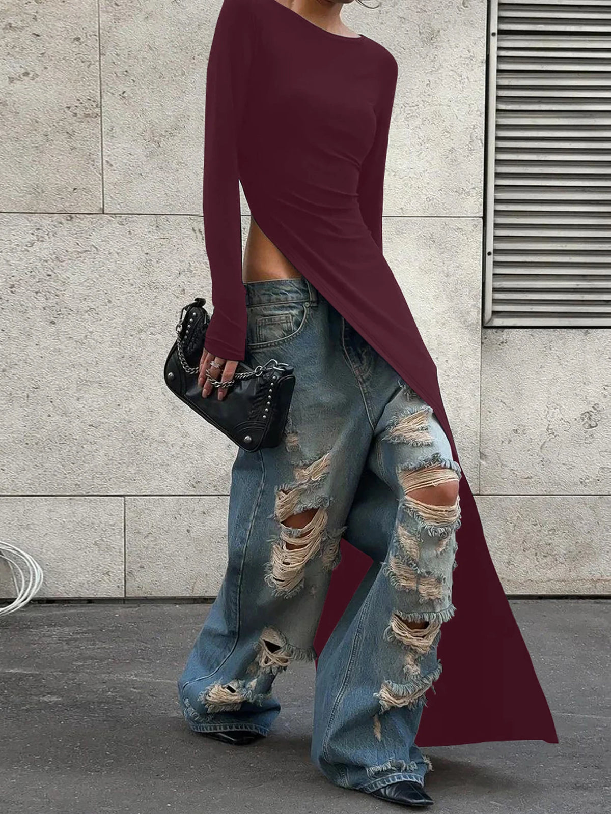 Dulzura Long Sleeves Side High Slit Maxi Dress Solid Sexy Long Dress Women’S Party Club Streetwear Autumn Winter Outfit