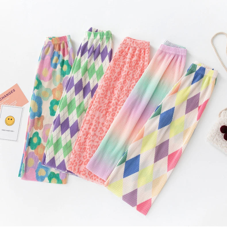 Kids Pants Creased Rainbow Wide-leg Pants Kids Clothes for Girls 4 To 11 Years Legings for Girls Teenage Girls Clothing
