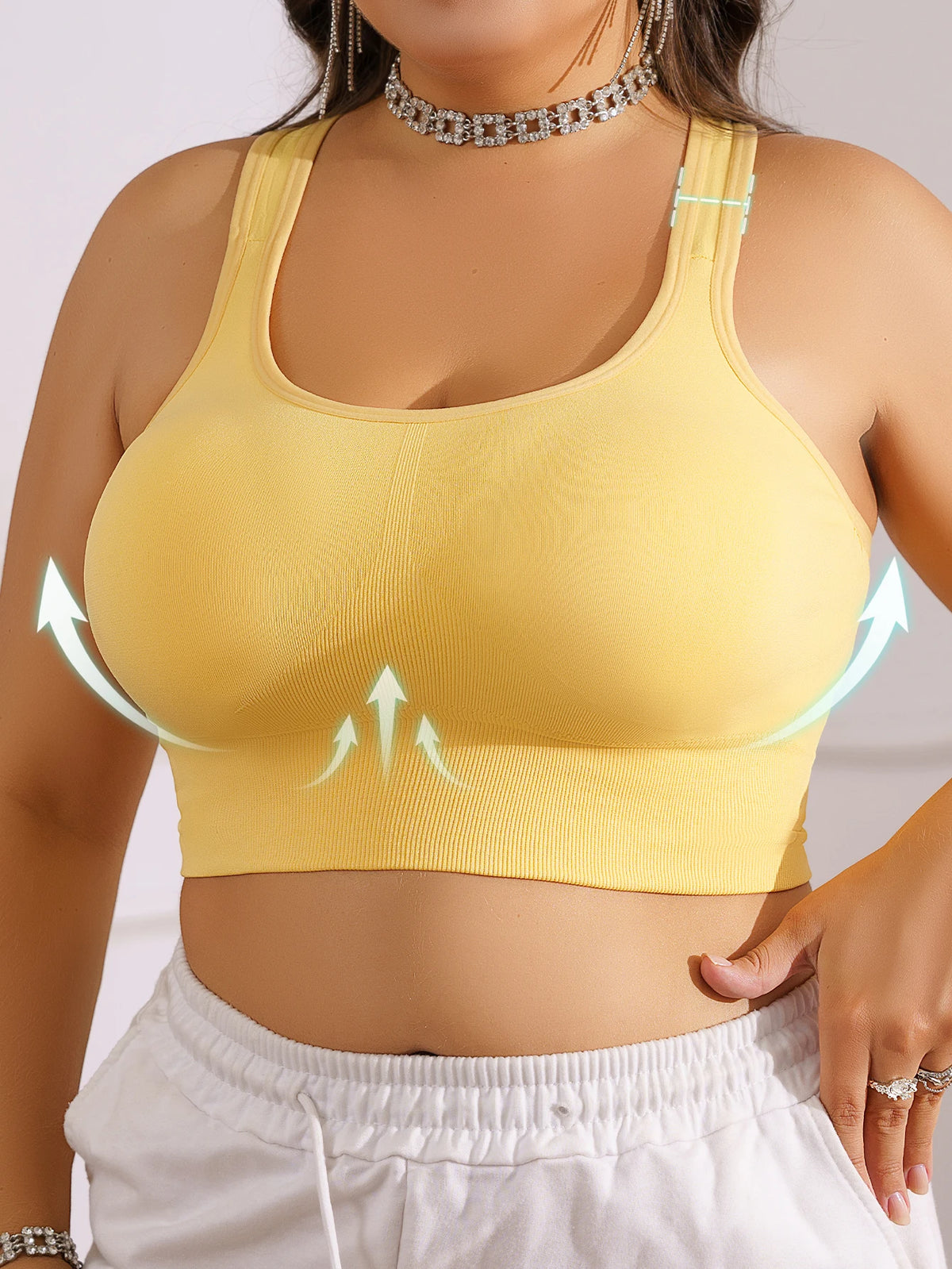 Women's Plus Size Sports Bra, Removable Pads Breathable Gym Running Yoga Vest, Anti-Sag Support Workout Tank Top, 10 Colors