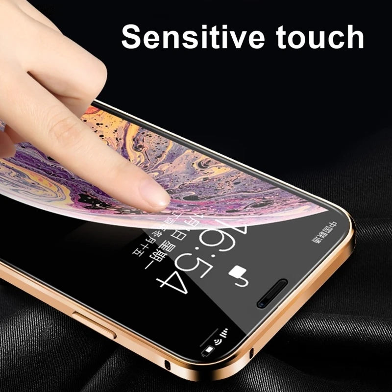 Magnetic Tempered Glass Privacy Metal Case For iphone 18 17 16 15 14 13 12 XR 11 ProMAX 16 E 360 Magnet Antispy Protective Cover