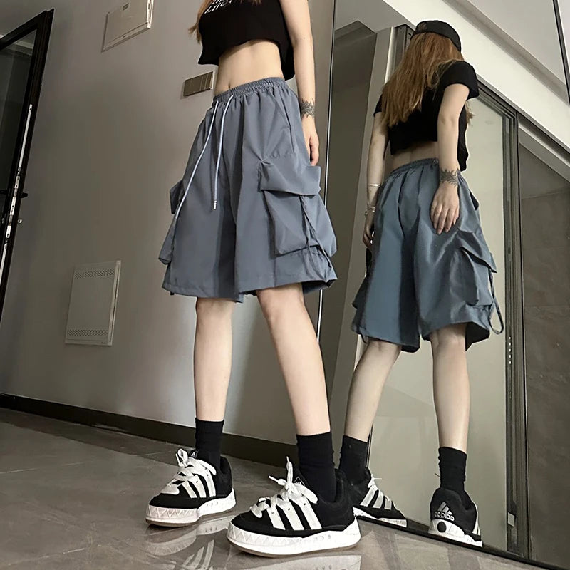 URBANCREW High-Waist Cargo Shorts — Loose Streetwear Fit
