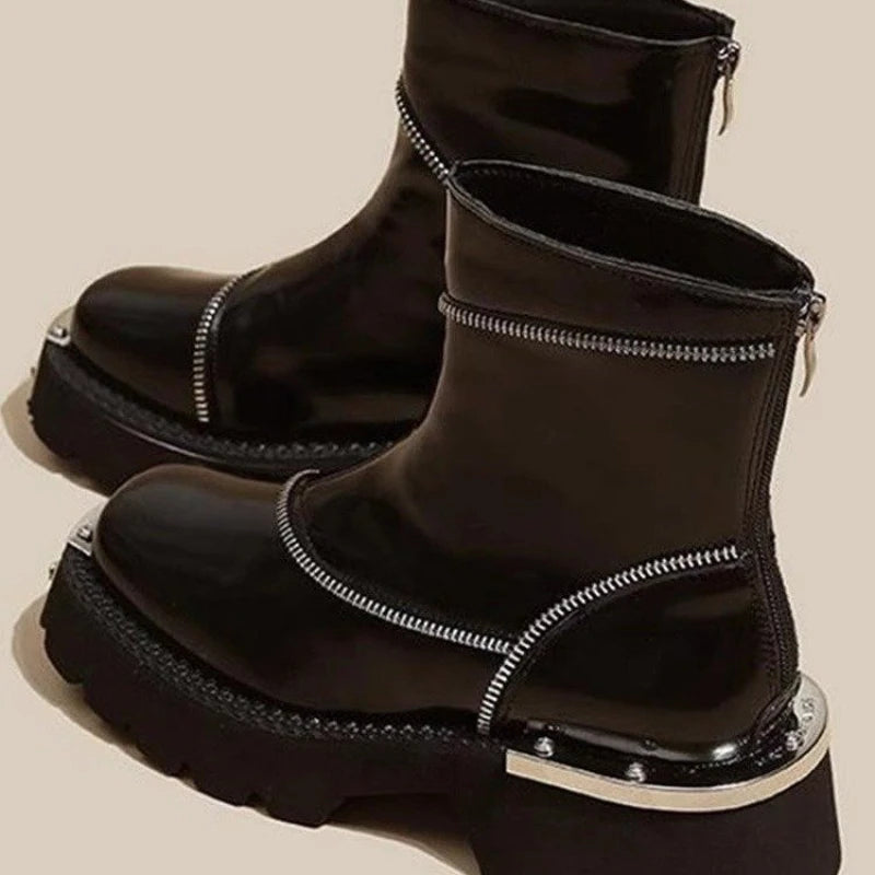 New Winter Fashionable Comfortable Elegant Women's Short Boots Round Toes Square Heels Thick Soles Heightening Fashion Boots