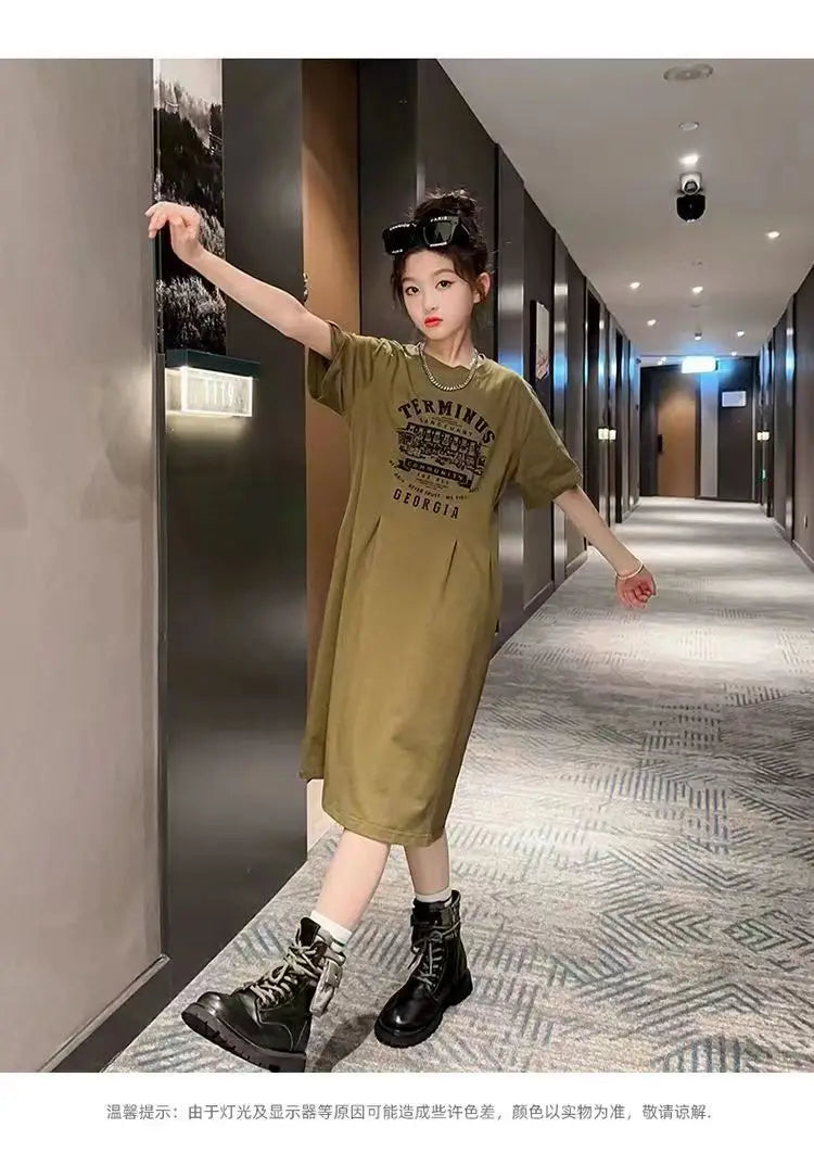 Summer 2026 Girls Dresses Kids Short Sleeve Sports Dress Children Clothing Vestido Baby Dresses For Girls Teen 6 8 10 12 14 Year