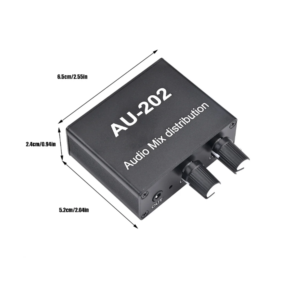 AU-202 2 Input 2 Output Stereo Mixer Audio Distributor for Headphone External Power AMP Volume Alone Control