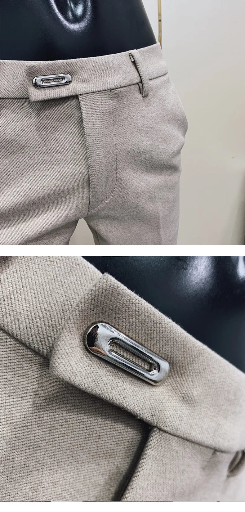 Autumn Winter Thickened Woolen Suit Pants Men Casual Slim Fit Straight Trousers Formal Business Woolen Social Office Warm Pants