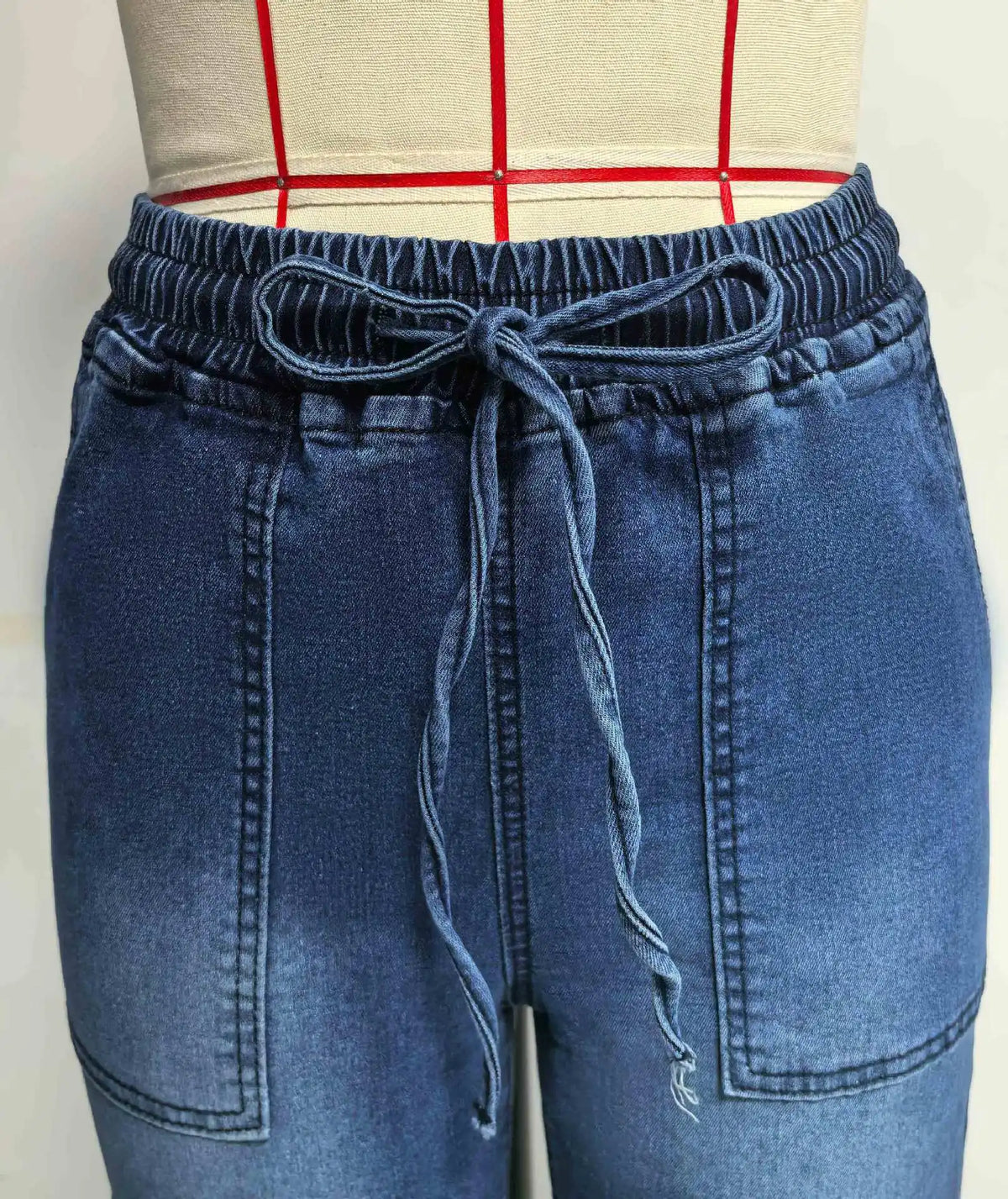 Chic High Waist Drawstring Denim Pants Women's Straight Wide Leg Jeans Fashion Trousers