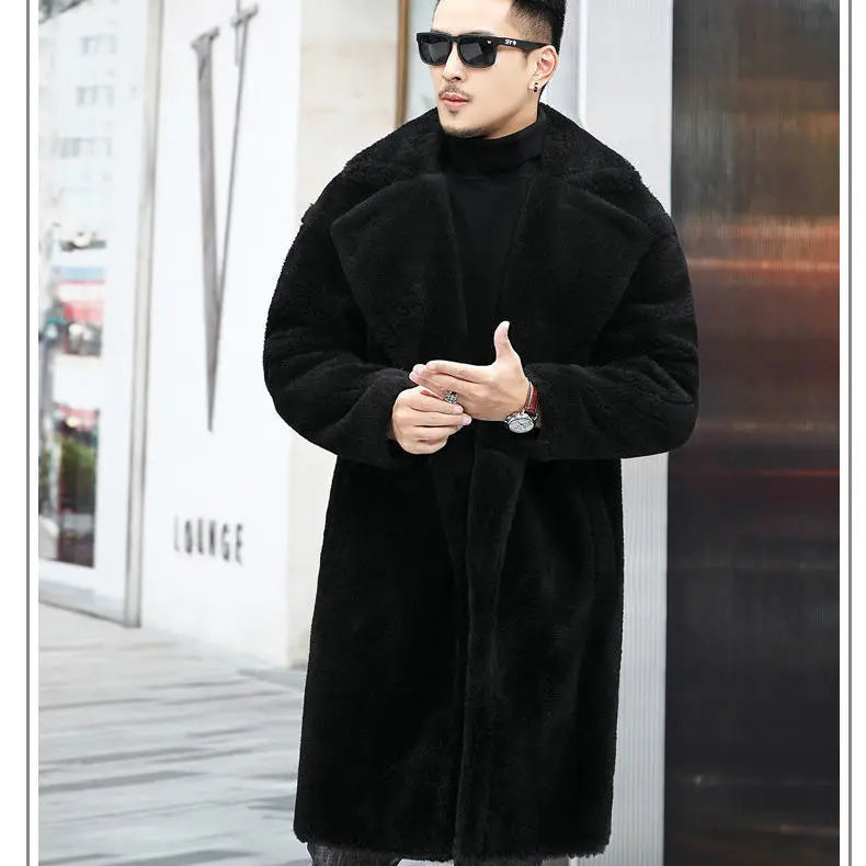 Luxury Fashion Long Camel Fleece Coats Men's Autumn Winter Thickened Warm Faux Fur Outwear Trend Vintage Men Windbreaker Jackets