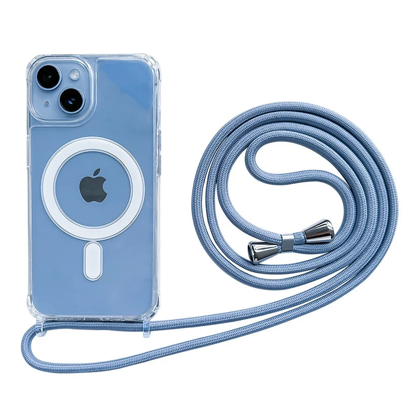 Crossbody Lanyard Clear Magnetic Case For iPhone 18 17 Air 16 15 Plus 14 13 12 Pro Max For Magsafe Acrylic Hard PC Back Cover