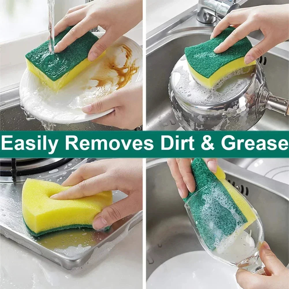Magic Cleaning Sponge, Double-Sided Highly Absorbent, Rust & Grease Remover, Kitchen Scrub Brush, Pot Cleaner Tool