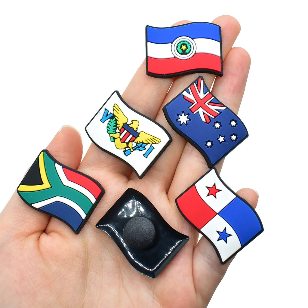 3-34Pcs National Flag Shoe Charms PVC Clog Pins Decorations for Wristbands Sandals DIY Accessories