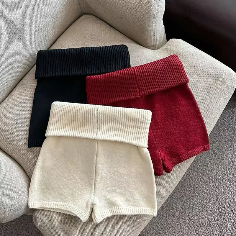 Harajuku Vintage Y2K Women's Knit Shorts Sexy Slim Chic Autumn Winter 2025 Casual Mini Shorts Streetwear Bottoms