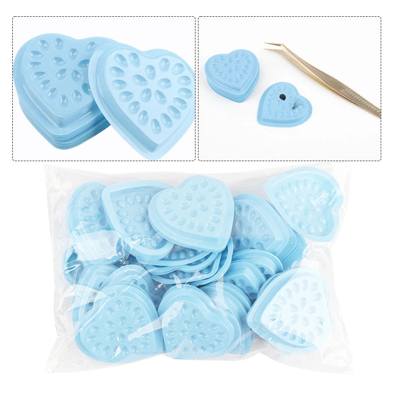 100 pcs Disposable Pvc Heart Shape Flower Holder Sticker Lash Glue Adhesive Pallet For Women Eyelash Extension Makeup Tools