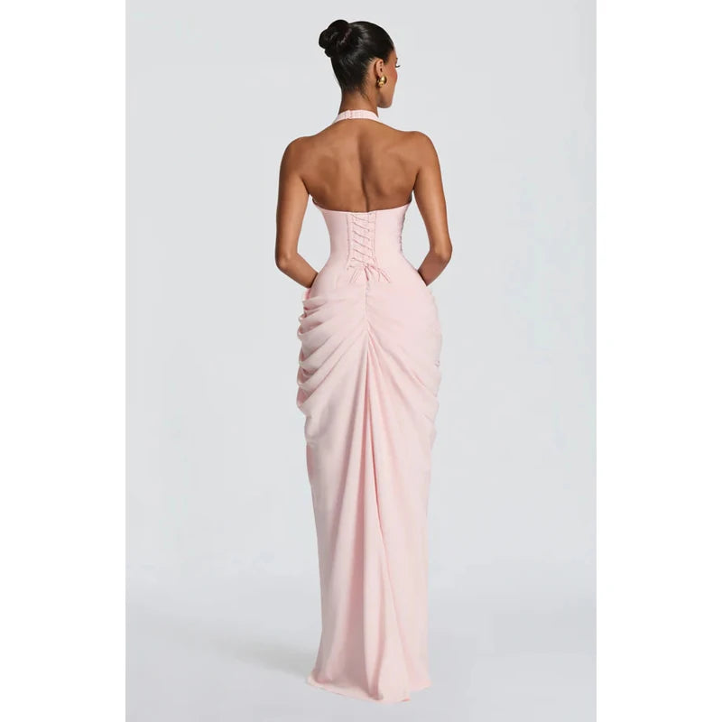 Women Sexy Solid Pleated Strapless Dress Lady Chic Off-shoulder Backless High Waist Split Dresses 2026 Summer Evening Party Gown