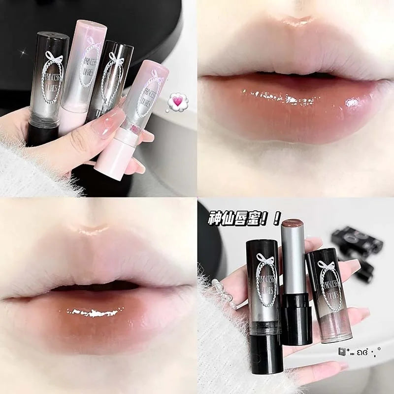 Pink Crystal Mirror Glass Solid Lip Gloss Round Tube Water Light Lipstick Clear Jelly Lip Glaze Nude Brown Moisturizing Lip Tint