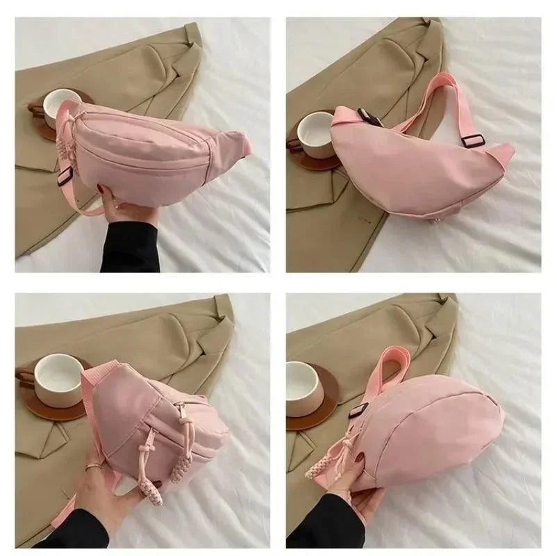 Women's Chest Bag Canvas Crossbody Bag Solid Color Women Sling Waist Pack Versatile Sports Solid Color Waterproof Hiking Bags