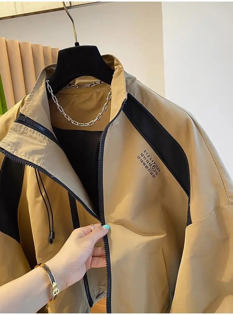 Spring Autumn Zipper Sweatshirt Men Bomber Jacket Cargo Coat Windbreaker Long Sleeve Outdoor Outerwear Black Men Clothing New