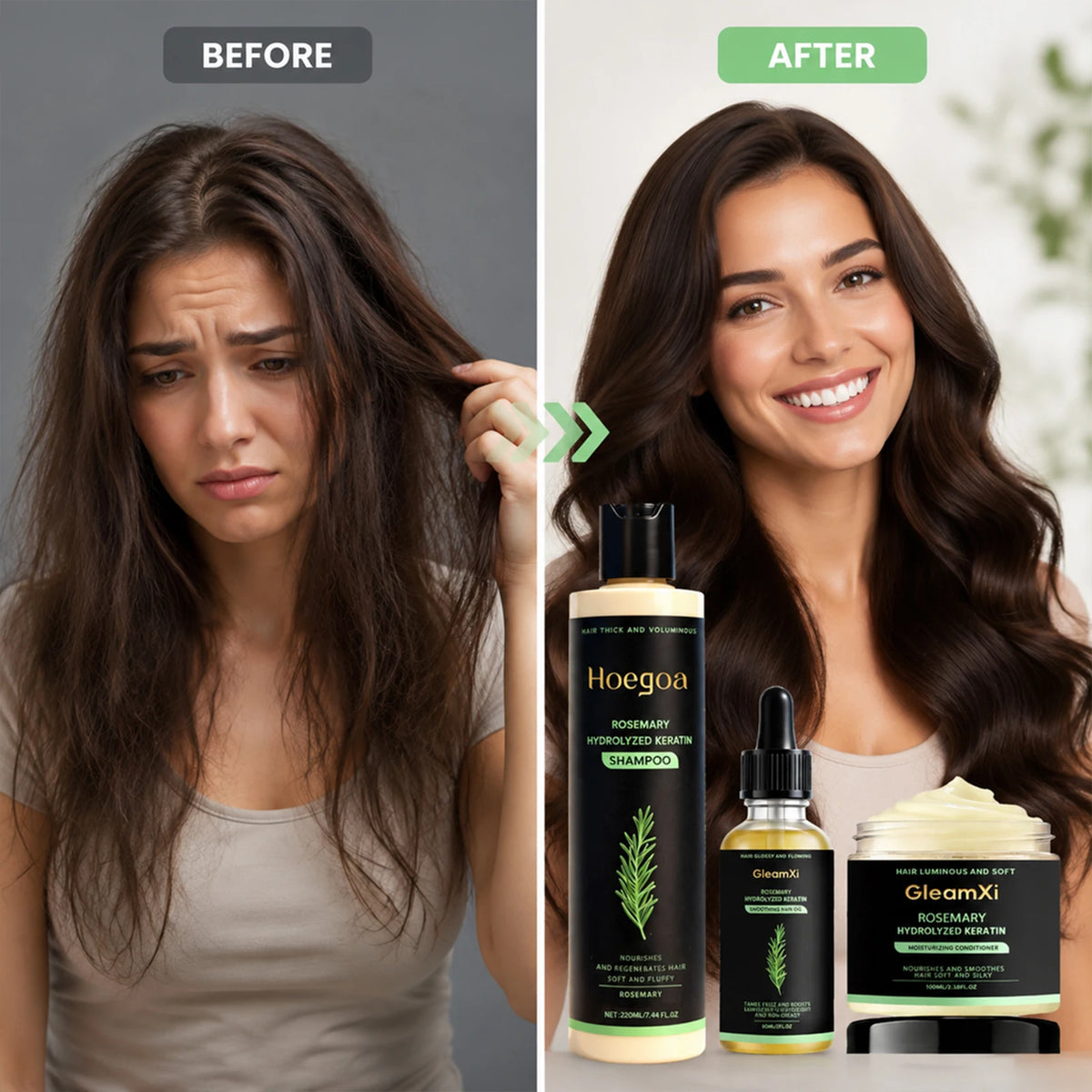 Rosemary Hydrolyzed Keratin Hair Care Set - Shampoo Hair Mask Hair Oil Repair Damaged Frizzy Dry Hair Nourish Scalp Treatment