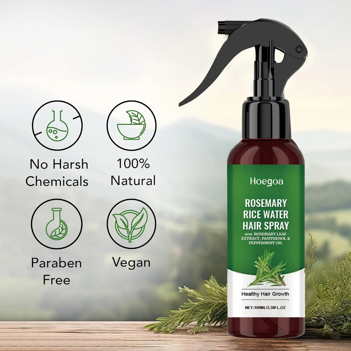 Rosemary Rice Water Hair Growth Spray – Korean Scalp Nourishing & Hydrating Treatment for Thinning Dry Frizzy Hair Care 100ml