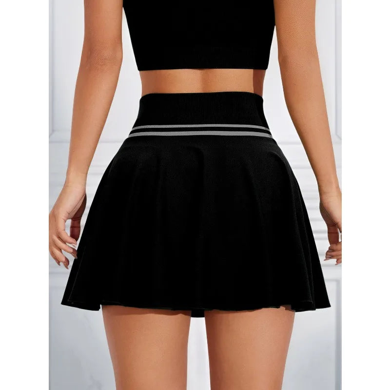 Women's Seamless Knit Tennis To Badminton Skirt Short Fitness Yoga Dress Court Mini Sports Skirt Sports Wear for Gym Summer