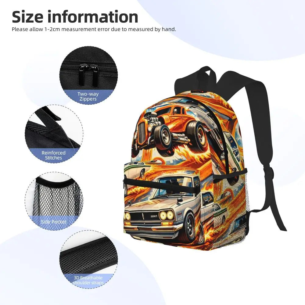 Hot Wheels Race Student Backpack School Bag Hiking Travel Daypack for Men Women Bookbag Shoulder Bags