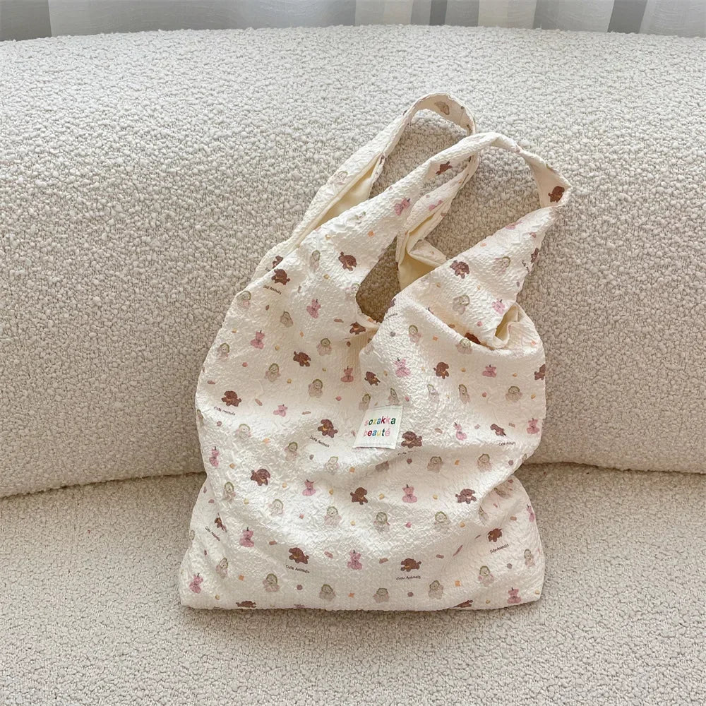 Female Tote Shopping Bag Eco Handbag Reusable Grocery Shopper Purse Korean Women Sweet Cartoon Shoulder Bag Books Pouch