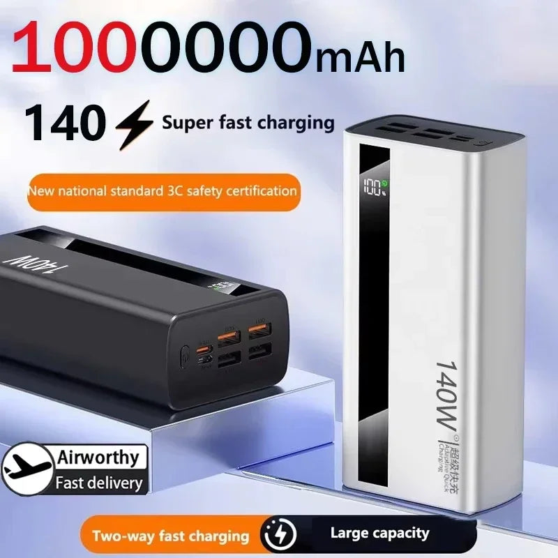 Lenovo CCC 500000mAh 140W Powerbank Super Fast Charging Portable Ultra Capacity Battery Charger LED Digital Display