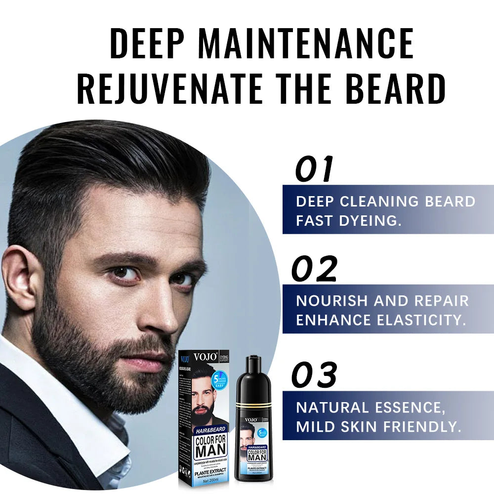 200ml Natural Permanent Beard Dye Shampoo Long Lasting Beard Coloring For Men Removal White Grey Hair Color Cover Beard Care